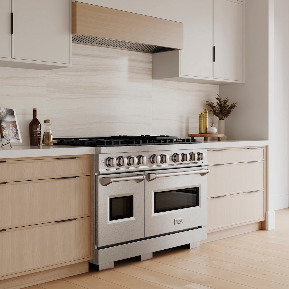 ZLINE 48 in. 6.7 cu. ft. Classic Dual Fuel Range with 8 Burner DuoPro™ Cooktop and Dual Ovens in Satin Stainless Steel, Open Box-Great Condition