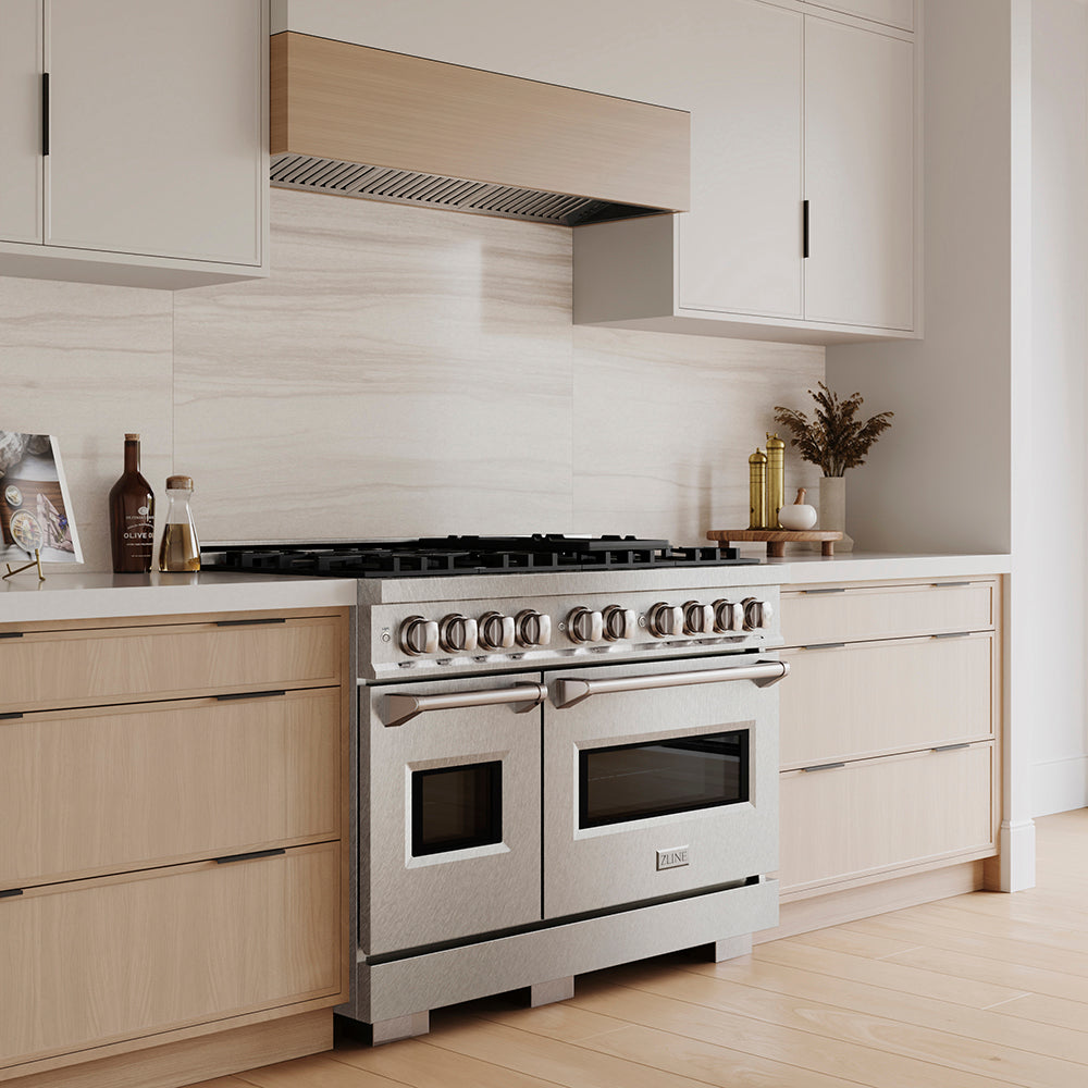ZLINE 48 in. 6.7 cu. ft. Classic Gas Range with 8 Burner DuoPro™ Cooktop and Dual Ovens in Satin Stainless Steel, Open Box-Great Condition