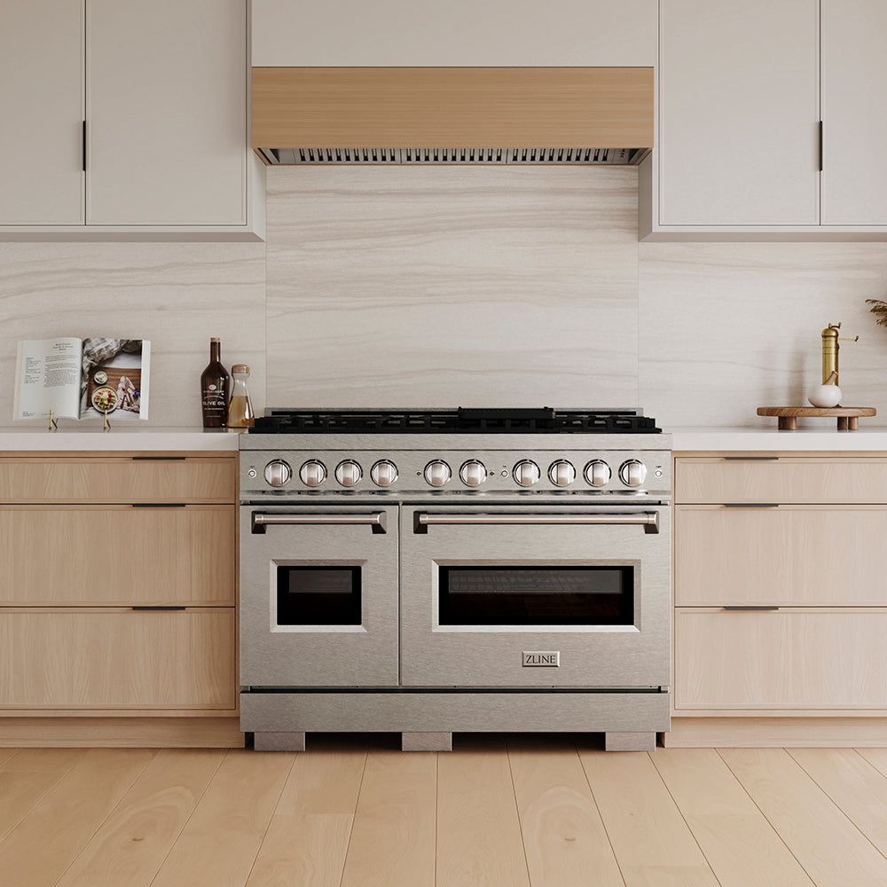 ZLINE 48 in. 6.7 cu. ft. Classic Gas Range with 8 Burner DuoPro™ Cooktop and Dual Ovens in Satin Stainless Steel, Open Box-Great Condition