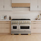 ZLINE Autograph Edition 48 in. 6.7 cu. ft. Classic Gas Range with 8 Burner DuoPro™ Cooktop and Dual Ovens in Satin Stainless Steel and Champagne Bronze Accents, Open Box-Great Condition