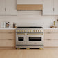 ZLINE Autograph Edition 48 in. 6.7 cu. ft. Classic Gas Range with 8 Burner DuoPro™ Cooktop and Dual Ovens in Stainless Steel and Champagne Bronze Accents, Open Box-Great Condition