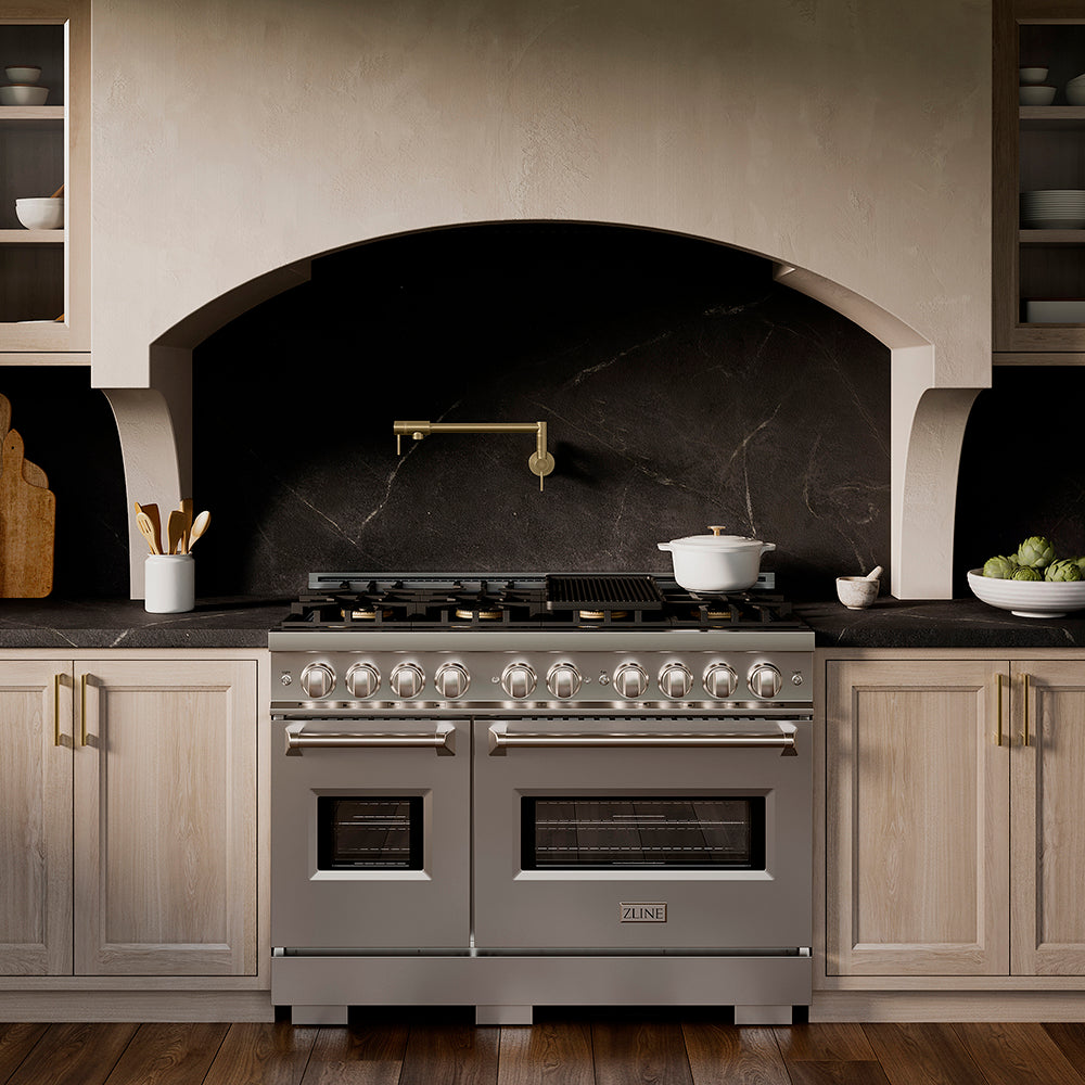 ZLINE 48 in. 6.7 cu. ft. Classic Dual Fuel Range with 8 Burner DuoPro™ Cooktop and Dual Ovens in Stainless Steel, Open Box-Great Condition