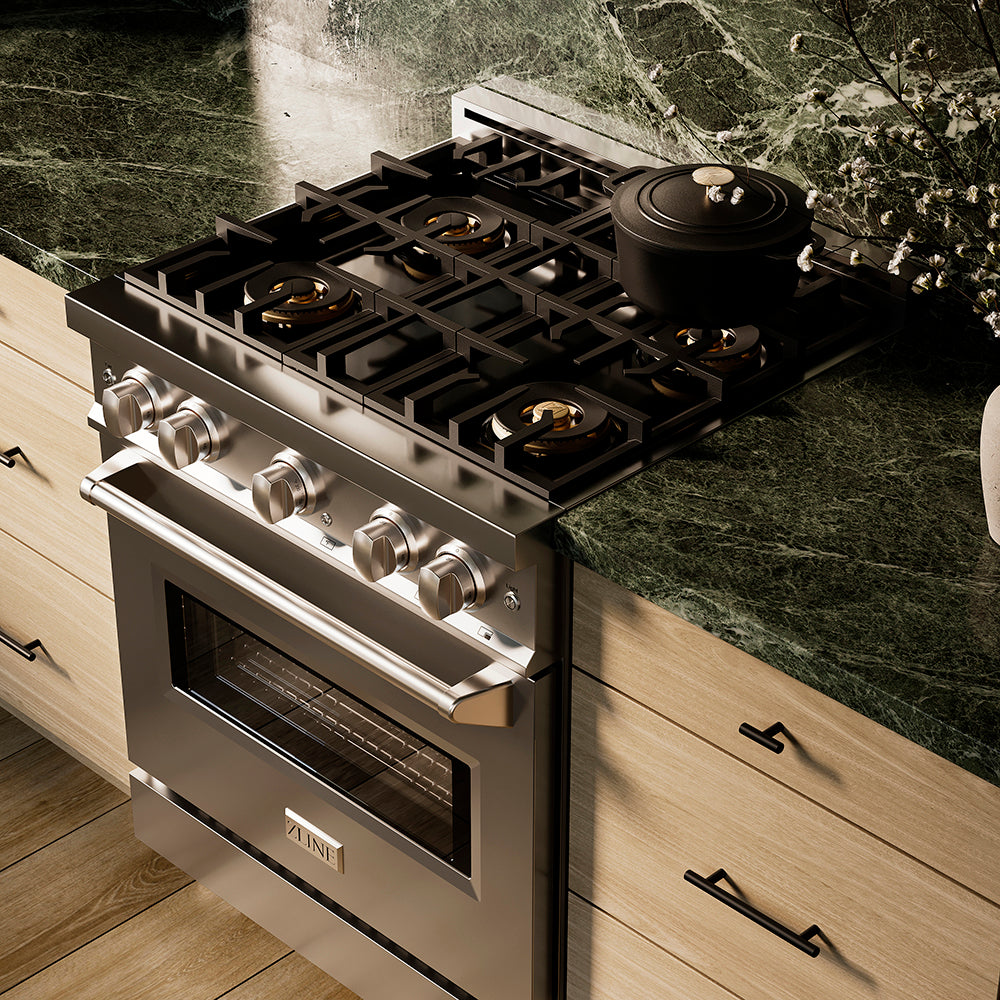 ZLINE 30 in. 4.2 cu. ft. Classic Dual Fuel Range with 4 Burner DuoPro™ Cooktop and Electric Convection Oven in Stainless Steel, Open Box-Great Condition