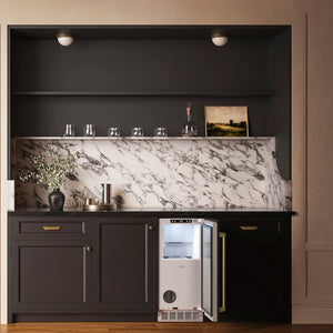 ZLINE Autograph Edition 15 in. Touchstone Nugget Ice Maker with Drain Pump and Panel-Ready Door with Champagne Bronze Handle (INGDPZ-15-CB)