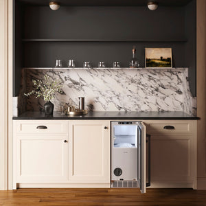 ZLINE Autograph Edition 15 in. Touchstone Nugget Ice Maker with Drain Pump and Panel-Ready Door with Matte Black Handle (INGDPZ-15-MB)