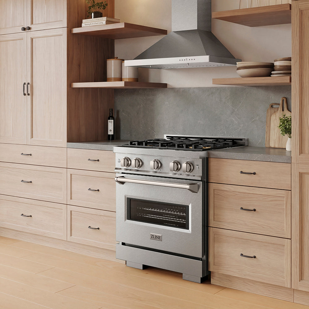 ZLINE 30 in. 4.2 cu. ft. Classic Dual Fuel Range with 4 Burner DuoPro™ Cooktop and Electric Convection Oven in Satin Stainless Steel, Open Box-Great Condition