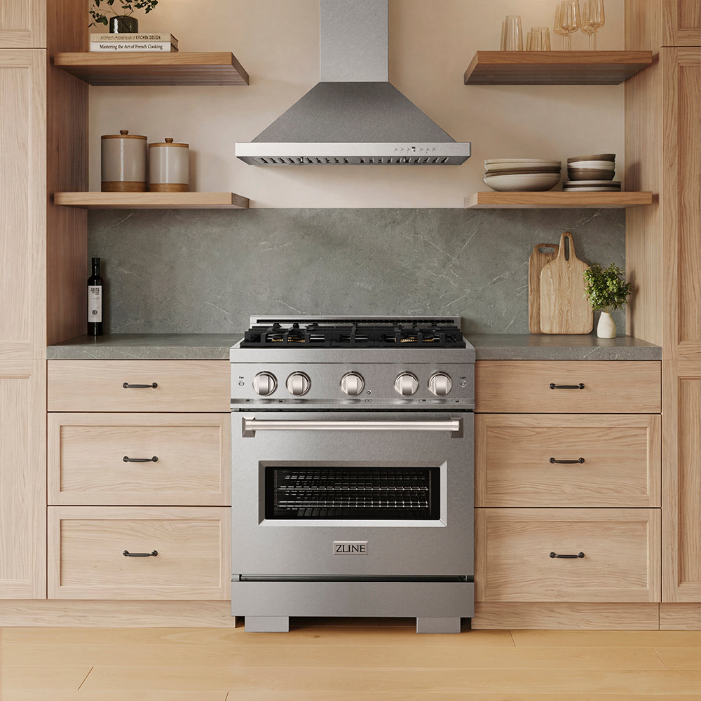 ZLINE 30 in. 4.2 cu. ft. Classic Dual Fuel Range with 4 Burner DuoPro™ Cooktop and Electric Convection Oven in Satin Stainless Steel, Open Box-Great Condition