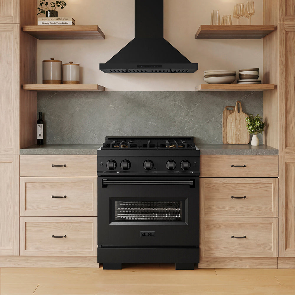 ZLINE 30 in. 4.2 cu. ft. Classic Gas Range with 4 Burner DuoPro™ Cooktop and Convection Gas Oven in Black Stainless Steel, Open Box-Great Condition