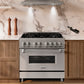 ZLINE 36 in. 4.6 cu. ft. Legacy Dual Fuel Range with 6 Burner Gas Cooktop and Electric Convection Oven in Stainless Steel (RA36)