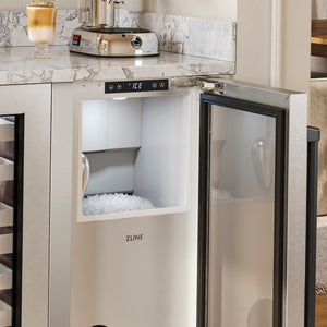 ZLINE Autograph Edition 15 in. Touchstone Nugget Ice Maker with Drain Pump and Solid Stainless Steel Door with Matte Black Handle (INGDZ-ST-15-MB)