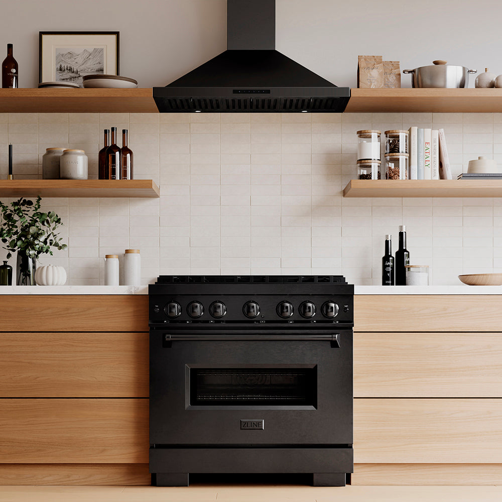 ZLINE 36 in. 5.2 cu. ft. Classic Dual Fuel Range with 6 Burner DuoPro™ Cooktop and Electric Convection Oven in Black Stainless Steel, Open Box-Great Condition
