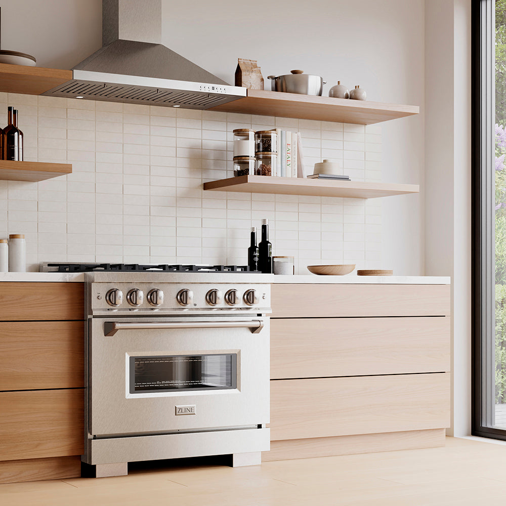 ZLINE 36 in. 5.2 cu. ft. Classic Dual Fuel Range with 6 Burner DuoPro™ Cooktop and Electric Convection Oven in Satin Stainless Steel, Open Box-Great Condition