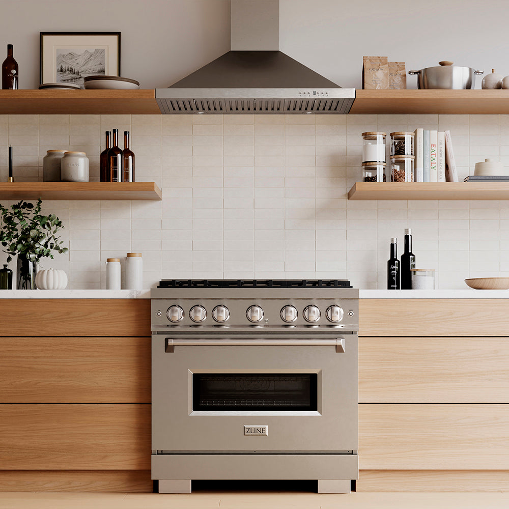ZLINE 36 in. 5.2 cu. ft. Classic Gas Range with 6 Burner DuoPro™ Cooktop and Convection Gas Oven in Stainless Steel, Open Box-Great Condition