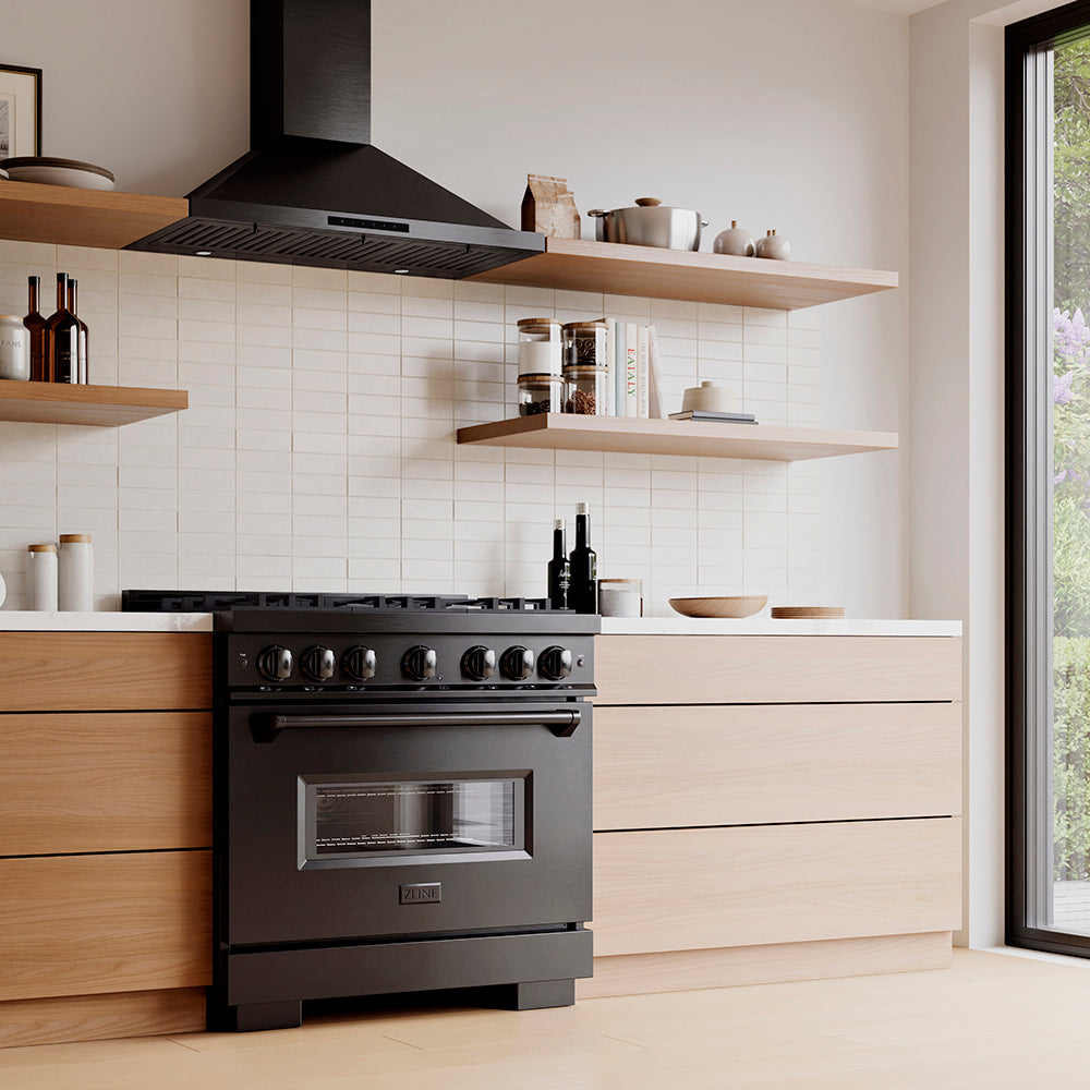 ZLINE 36 in. 5.2 cu. ft. Classic Gas Range with 6 Burner DuoPro™ Cooktop and Convection Gas Oven in Black Stainless Steel, Open Box-Great Condition