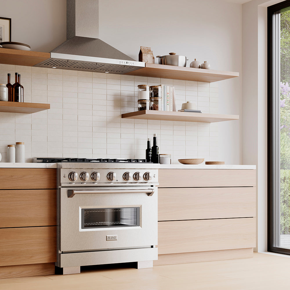 ZLINE 36 in. 5.2 cu. ft. Classic Gas Range with 6 Burner DuoPro™ Cooktop and Convection Gas Oven in Satin Stainless Steel, Open Box-Great Condition