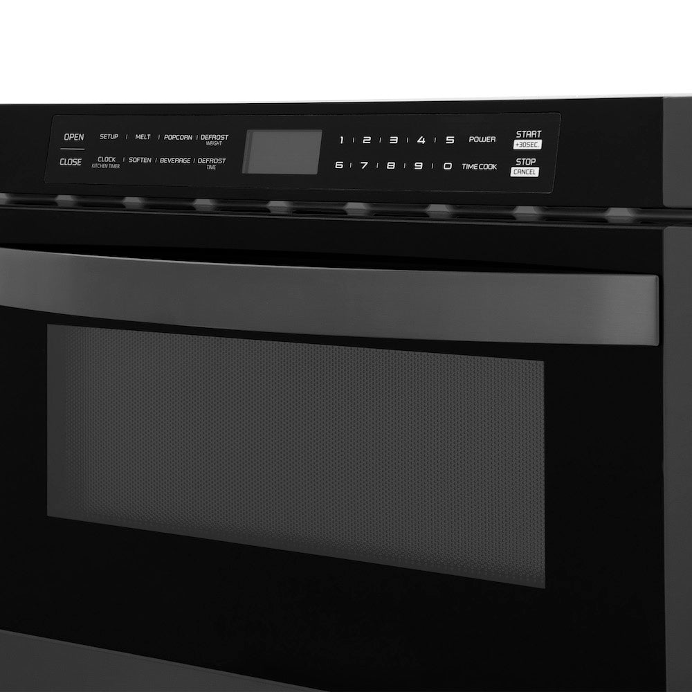ZLINE 24" Black Stainless Steel Built-in Microwave Drawer (MWD-1-BS) Handle Close Up.