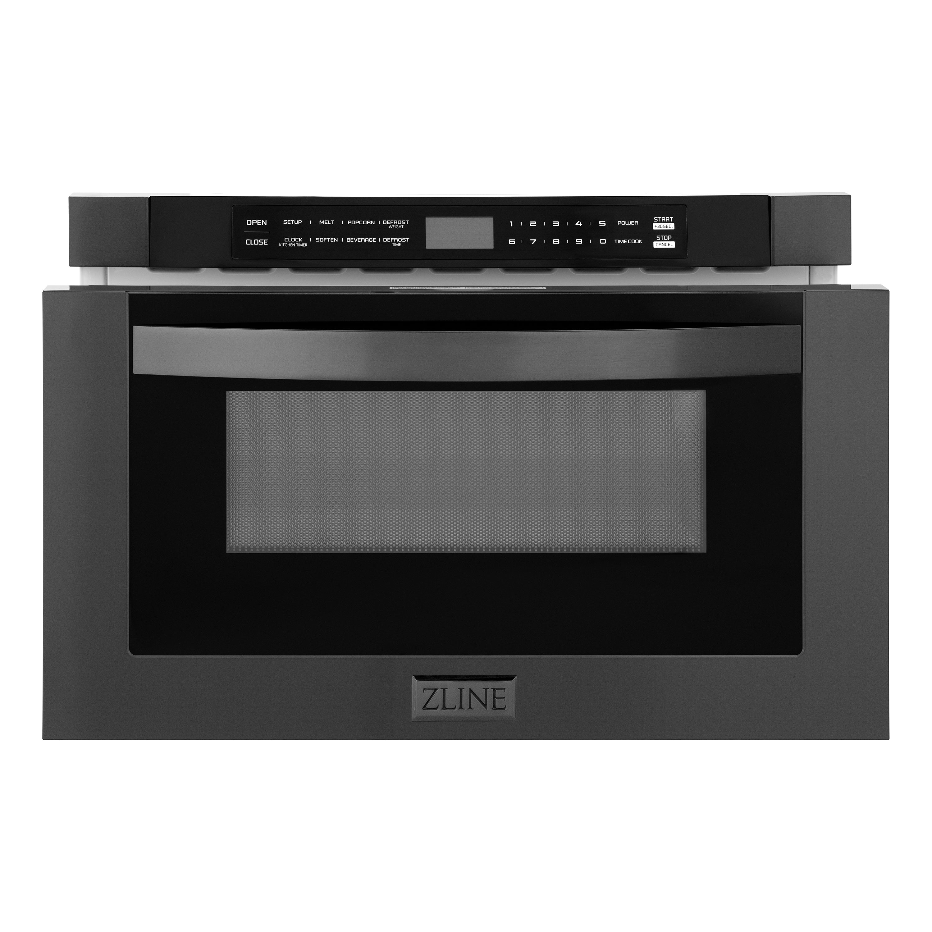 ZLINE 24" Black Stainless Steel Built-in Microwave Drawer (MWD-1-BS) Front, Drawer Open.