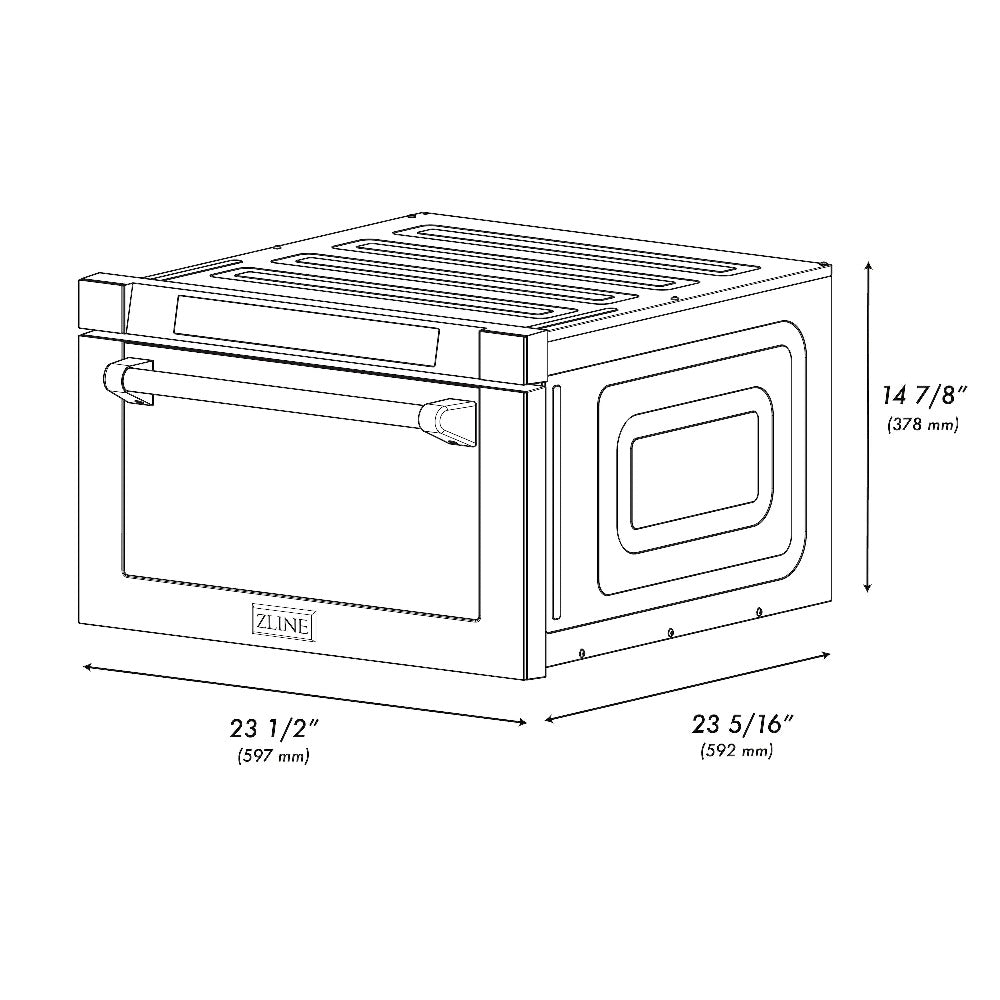 ZLINE 24 in. 1.2 cu. ft. Built-in Microwave Drawer in Stainless Steel with a Traditional Handle (MWD-1-H) dimensional diagram.