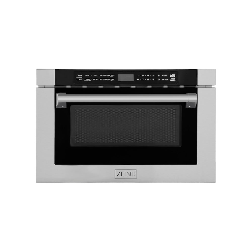 ZLINE 24 in. 1.2 cu. ft. Built-in Microwave Drawer in Stainless Steel with a Traditional Handle (MWD-1-H) front, closed.