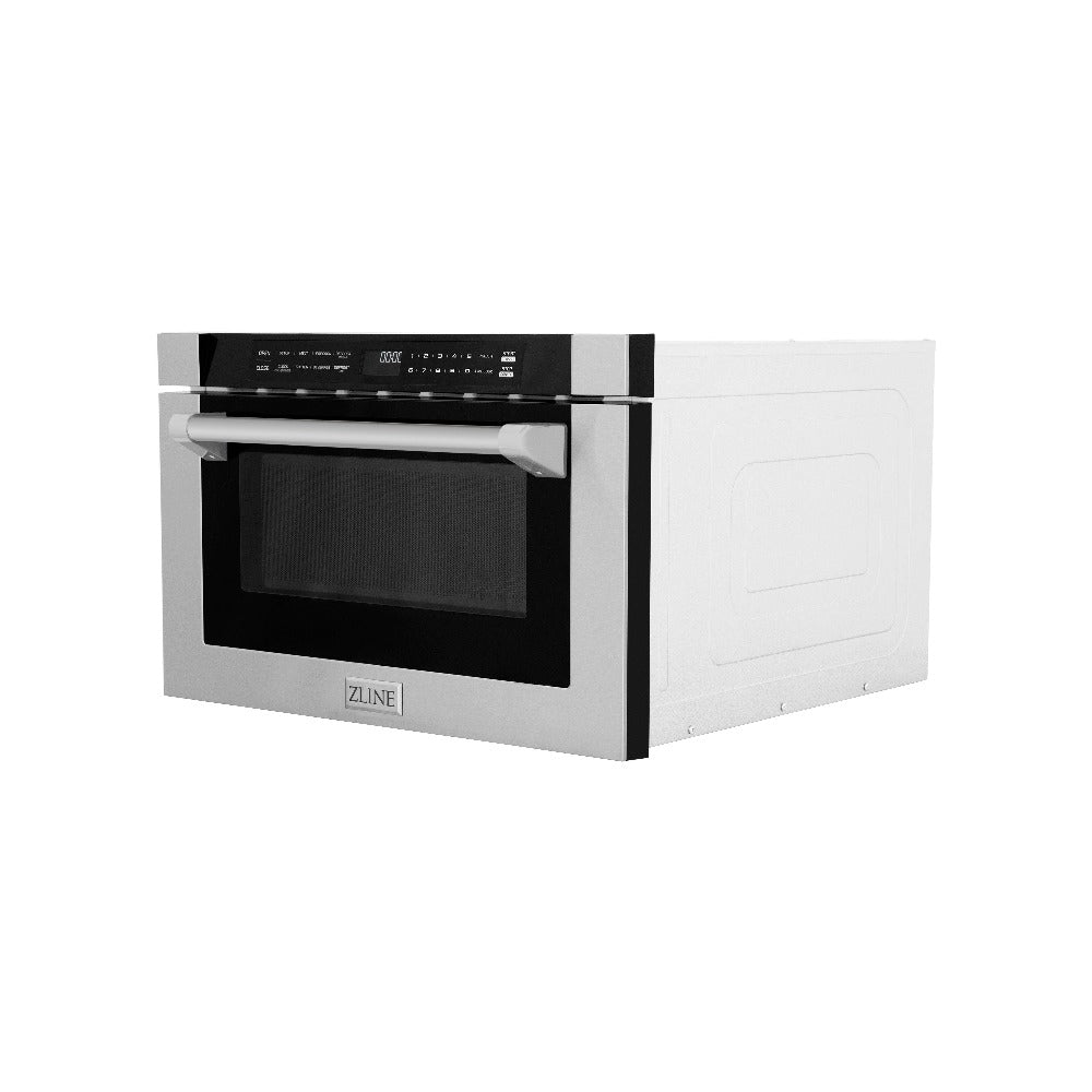 ZLINE 24 in. 1.2 cu. ft. Built-in Microwave Drawer in Stainless Steel with a Traditional Handle (MWD-1-H) side. closed.