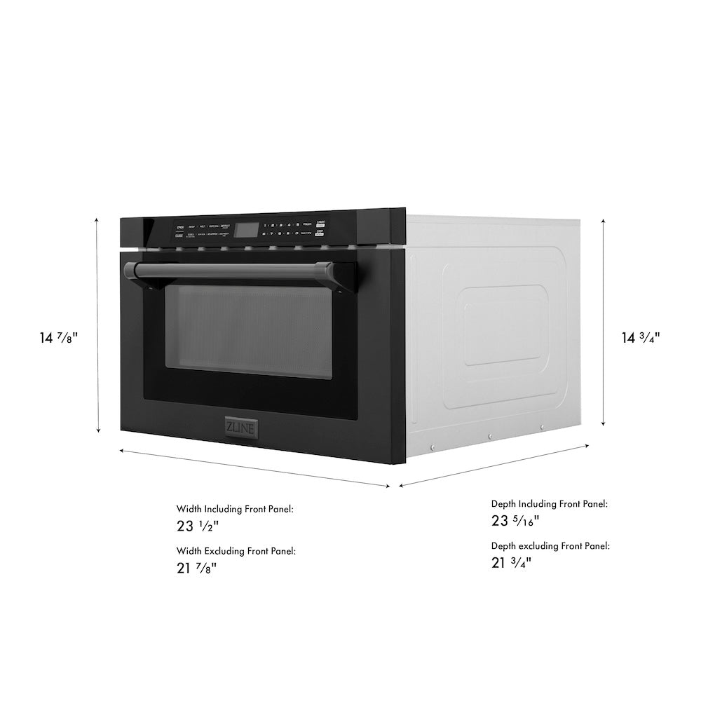 ZLINE 24 in. 1.2 cu. ft. Built-in Microwave Drawer with a Traditional Handle in Black Stainless Steel, Open Box-Excellent Condition