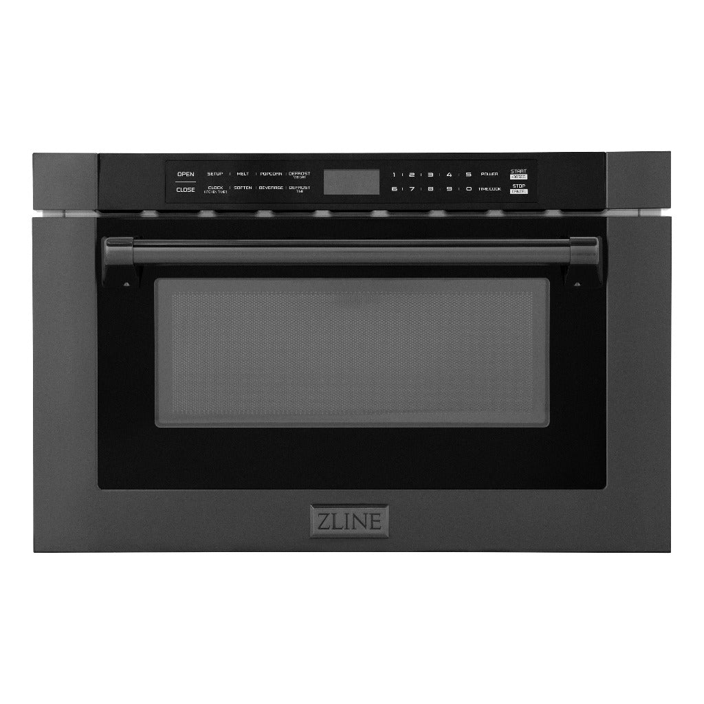 ZLINE 24 in. 1.2 cu. ft. Black Stainless Steel Built-in Microwave Drawer with a Traditional Handle (MWD-1-BS-H) front, closed.