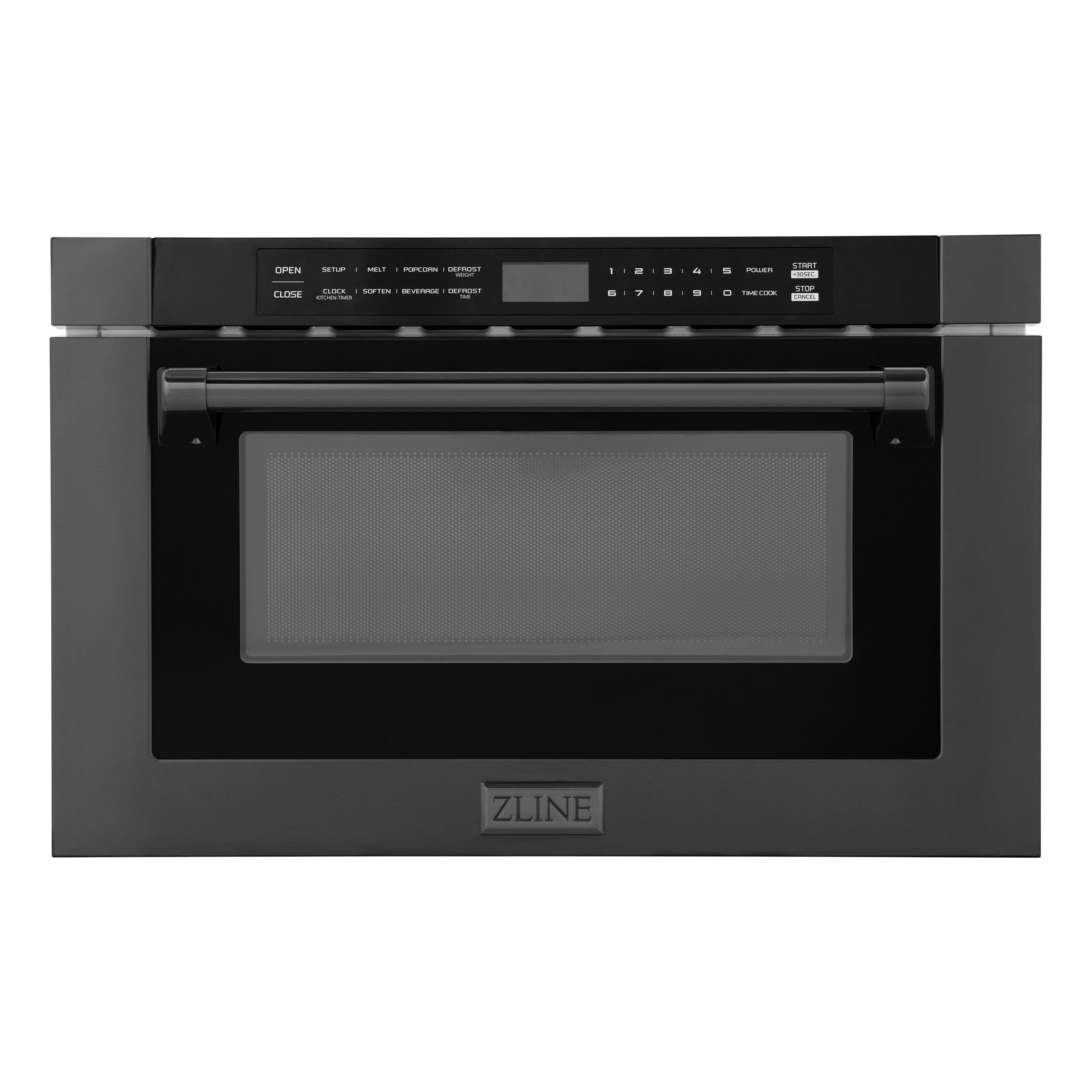 ZLINE 24 in. 1.2 cu. ft. Black Stainless Steel Built-in Microwave Drawer with a Traditional Handle (MWD-1-BS-H)