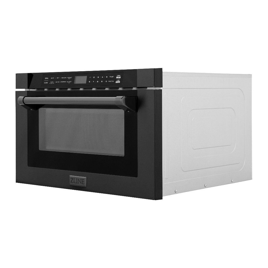 ZLINE 24 in. 1.2 cu. ft. Black Stainless Steel Built-in Microwave Drawer with a Traditional Handle (MWD-1-BS-H) side, closed.