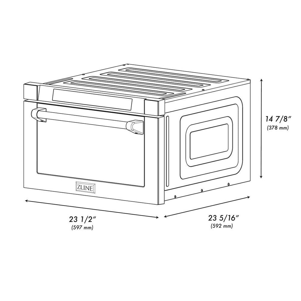 ZLINE Autograph Edition 24 in. 1.2 cu. ft. Built-in Microwave Drawer in Black Stainless Steel with Polished Gold Accents (MWDZ-1-BS-H-G) dimensional diagram.