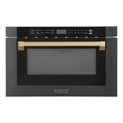 ZLINE Autograph Edition 24 in. 1.2 cu. ft. Built-in Microwave Drawer in Black Stainless Steel and Champagne Bronze Accents (MWDZ-1-BS-H-CB)