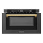 ZLINE Autograph Edition 24 in. 1.2 cu. ft. Built-in Microwave Drawer in Black Stainless Steel with Polished Gold Accents (MWDZ-1-BS-H-G) front, open.