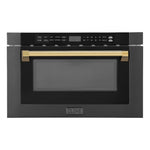 ZLINE Autograph Edition 24 in. 1.2 cu. ft. Built-in Microwave Drawer in Black Stainless Steel with Polished Gold Accents (MWDZ-1-BS-H-G) front, closed.