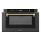 ZLINE Autograph Edition 24 in. 1.2 cu. ft. Built-in Microwave Drawer in Black Stainless Steel and Champagne Bronze Helix Handle (MWDZ-1-BS-H-KCB) front, open.
