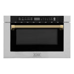 ZLINE Autograph Edition 24 in. 1.2 cu. ft. Built-in Microwave Drawer in Stainless Steel and Polished Gold Helix Handle (MWDZ-1-H-KG)