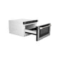 ZLINE Autograph Edition 24 in. 1.2 cu. ft. Built-in Microwave Drawer in Stainless Steel and Polished Nickel Helix Handle (MWDZ-1-H-KPN) side, open.