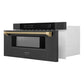 ZLINE Autograph Edition 30 in. 1.2 cu. ft. Built-in Microwave Drawer in Black Stainless Steel and Champagne Bronze Helix Handle (MWDZ-30-BS-KCB) side, open.