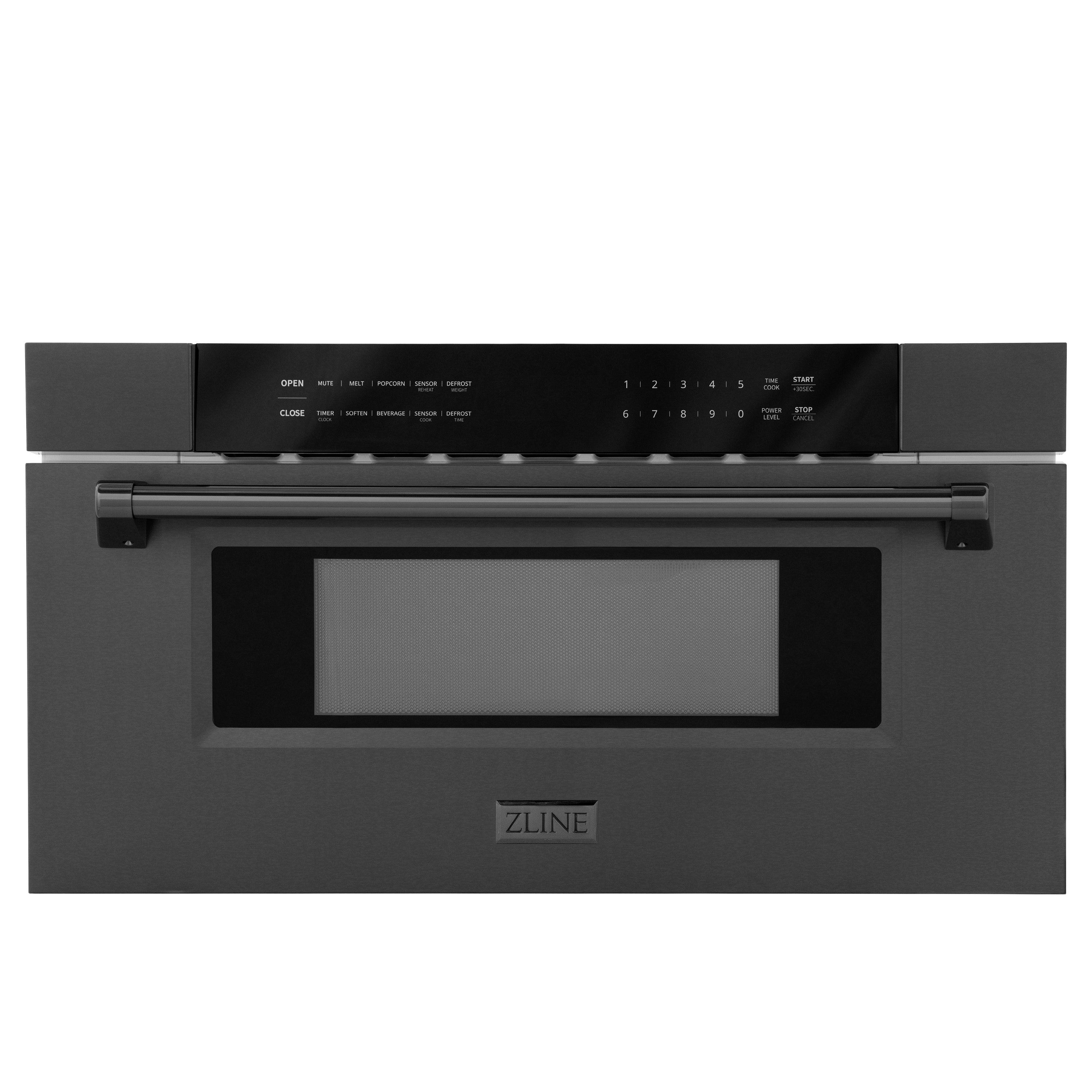 ZLINE 30 in. 1.2 cu. ft. Black Stainless Steel Built-In Microwave Drawer (MWD-30-BS) Front View Drawer Closed