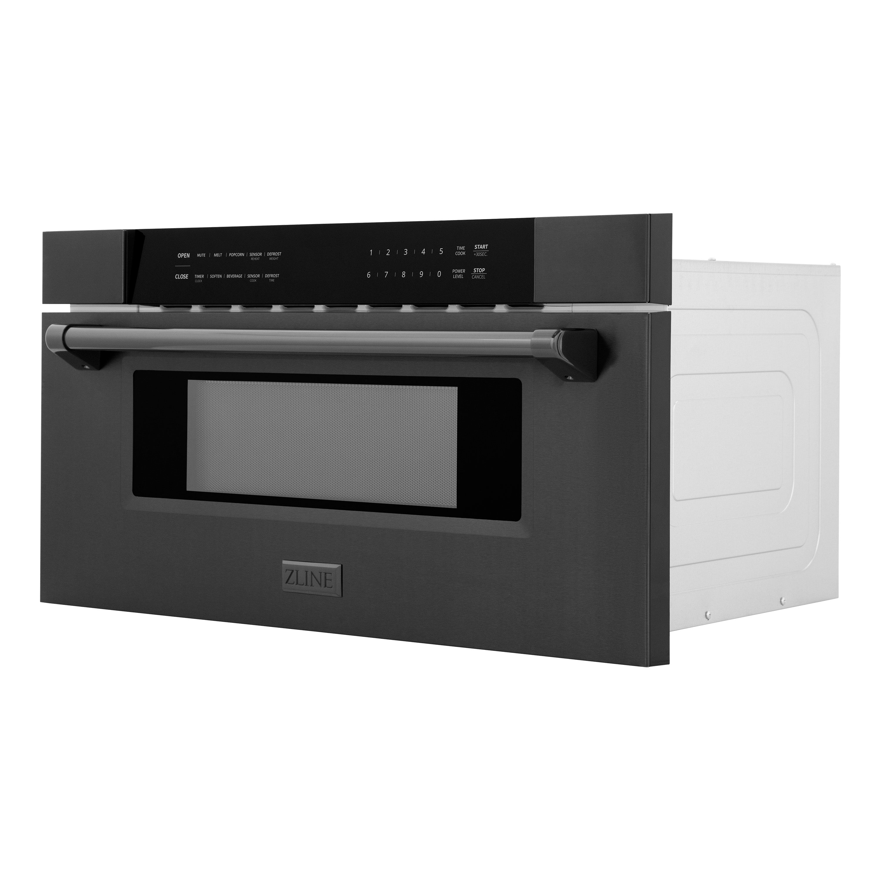 ZLINE 30 in. 1.2 cu. ft. Black Stainless Steel Built-In Microwave Drawer (MWD-30-BS) Side View Drawer Closed