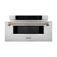 ZLINE Autograph Edition 30 in. 1.2 cu. ft. Built-in Microwave Drawer in Stainless Steel and Champagne Bronze Helix Handle (MWDZ-30-KCB) front.