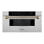 ZLINE Autograph Edition 30 in. 1.2 cu. ft. Built-in Microwave Drawer in Stainless Steel and Champagne Bronze Helix Handle (MWDZ-30-KCB) front.
