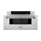 ZLINE Autograph Edition 30 in. 1.2 cu. ft. Built-in Microwave Drawer in Stainless Steel and Polished Nickel Helix Handle (MWDZ-30-KPN) front.