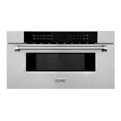 ZLINE Autograph Edition 30 in. 1.2 cu. ft. Built-in Microwave Drawer in Stainless Steel and Polished Nickel Helix Handle (MWDZ-30-KPN) front.