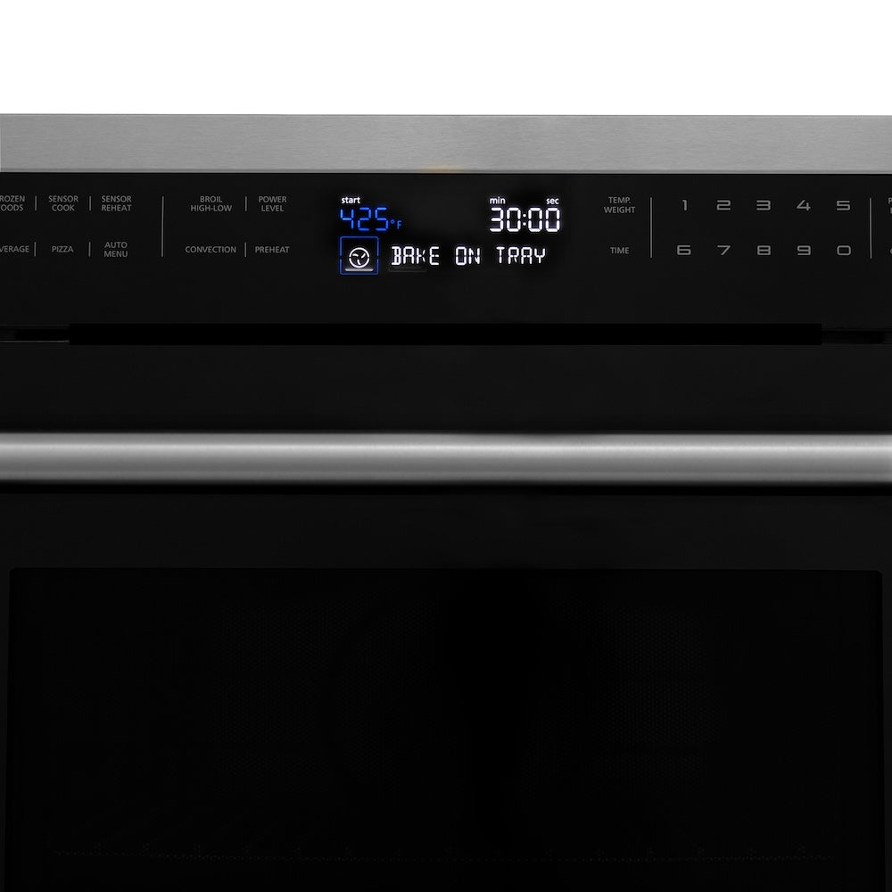 ZLINE Black Stainless Steel 24 in. Built-in Convection Microwave Oven and 30 in. Single Wall Oven with Self Clean (2KP-MW24-AWS30BS)