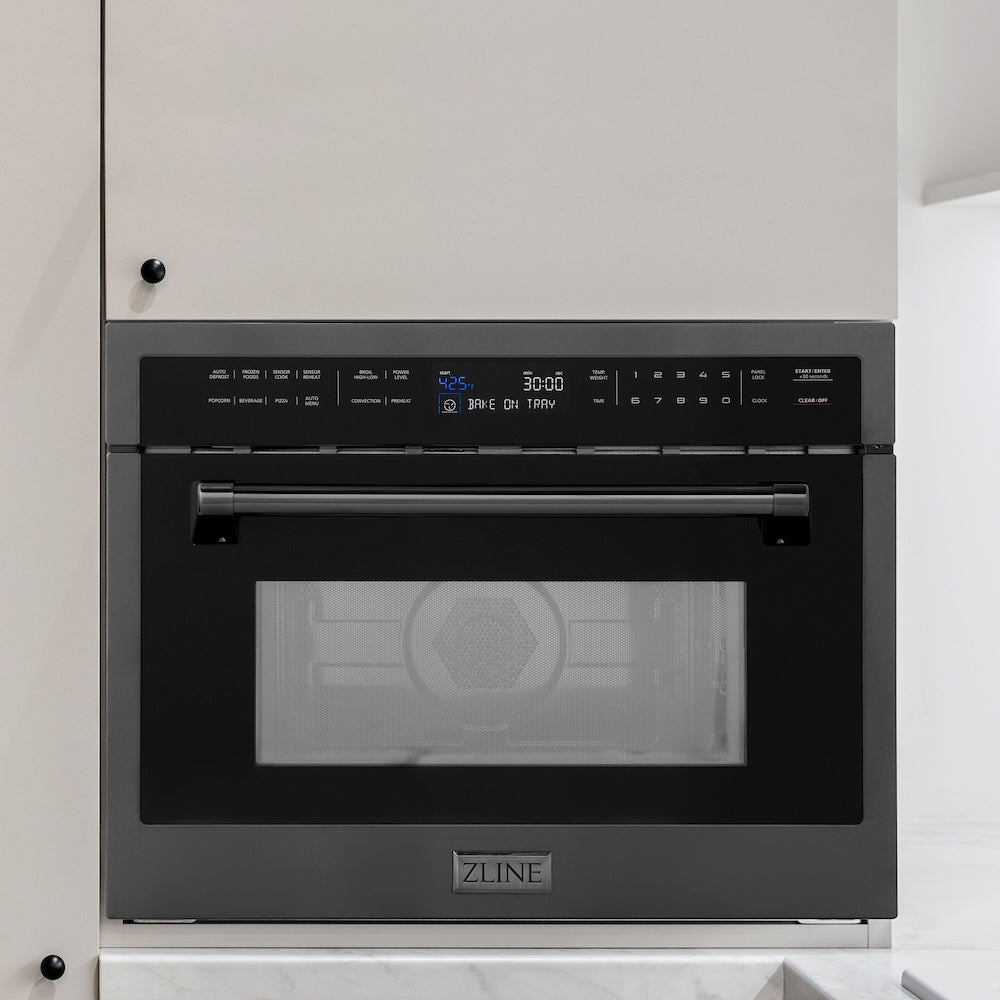ZLINE 24 in. 1.6 cu ft. Built-in Convection Microwave Oven in Black Stainless Steel with Speed and Sensor Cooking, Open Box-Excellent Condition