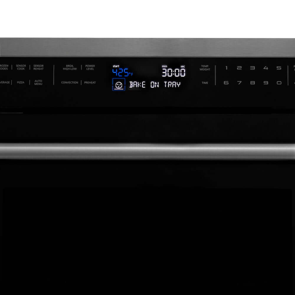 ZLINE 24 in. 1.6 cu ft. Built-in Convection Microwave Oven in Gun Metal with Speed and Sensor Cooking (MWO-24-GM) LCD screen.