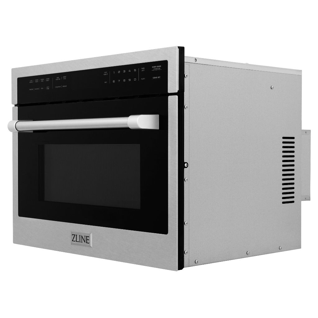 ZLINE 24 in. Built-in Convection Microwave Oven in Fingerprint Resistant Stainless Steel (MWO-24-SS) side, closed.