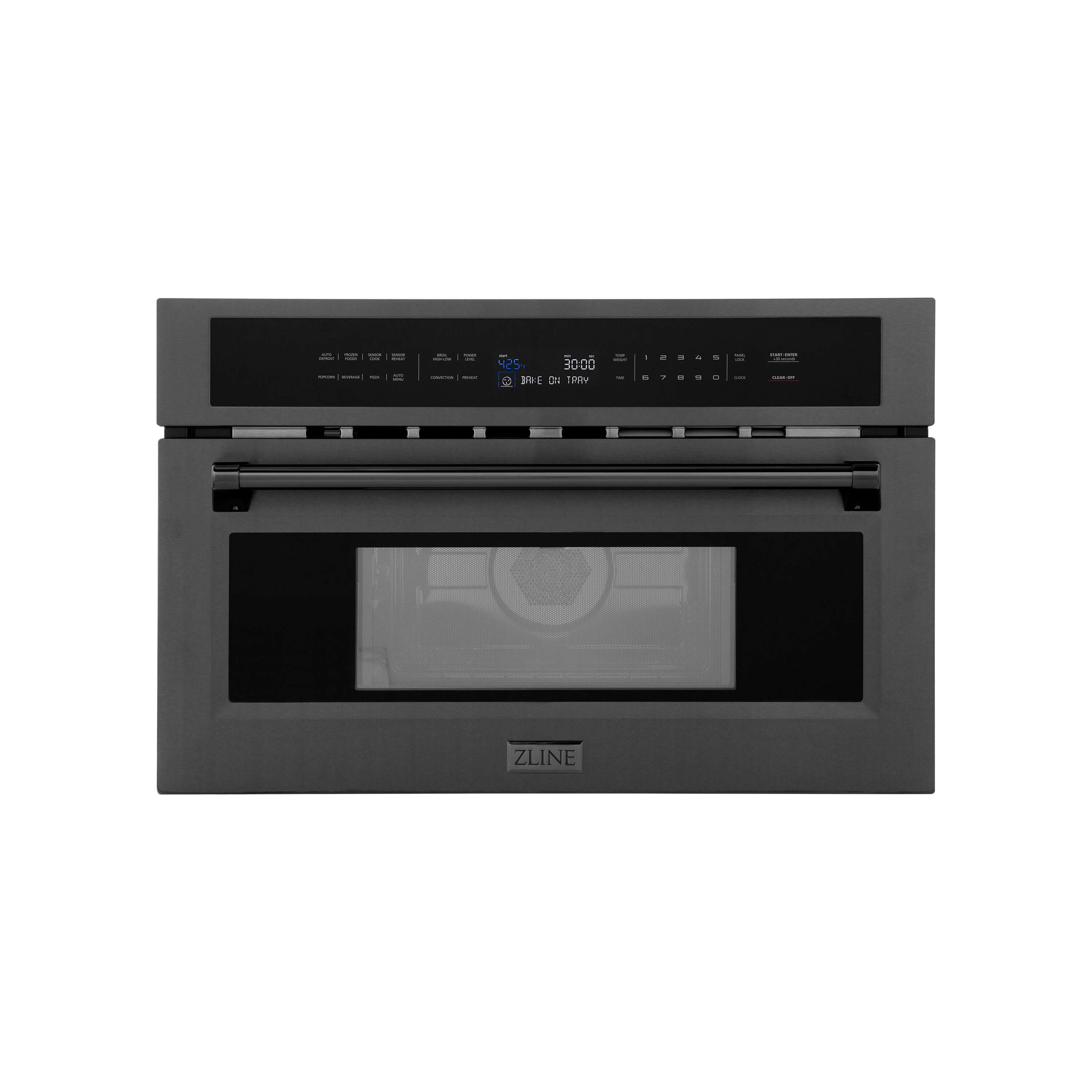 ZLINE 30 in. 1.6 cu ft. Black Stainless Steel Built-in Convection Microwave Oven (MWO-30-BS) Front View Door Closed