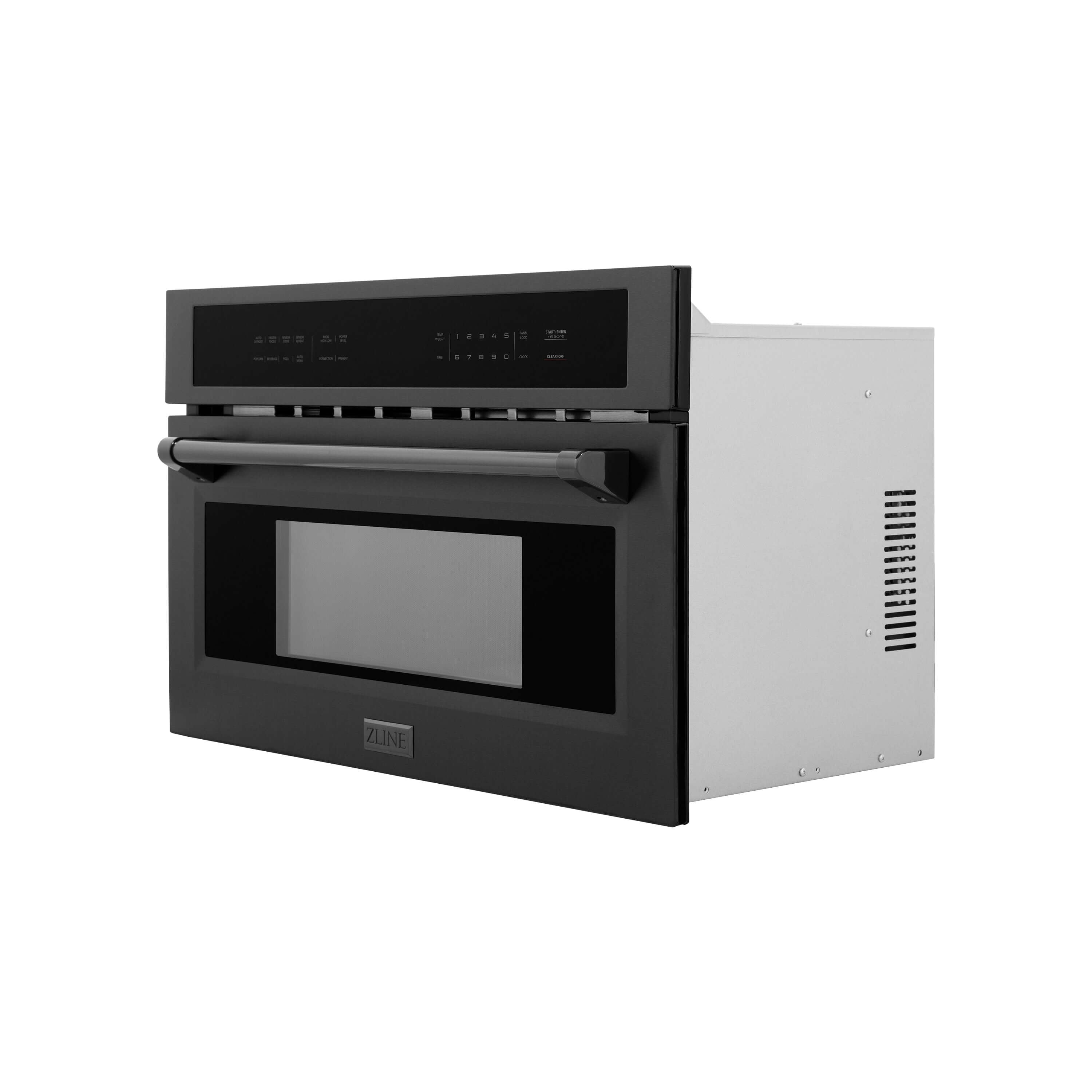 ZLINE 30 in. 1.6 cu ft. Black Stainless Steel Built-in Convection Microwave Oven (MWO-30-BS) Side View Door Closed