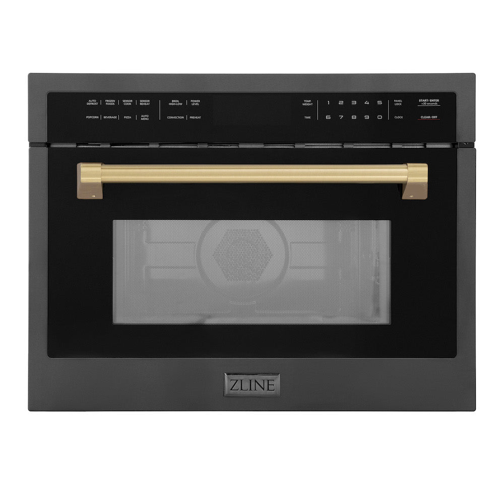 ZLINE Autograph Edition 24 in. 1.6 cu ft. Built-in Convection Microwave Oven in Black Stainless Steel with Champagne Bronze Accents (MWOZ-24-BS-CB) main image.