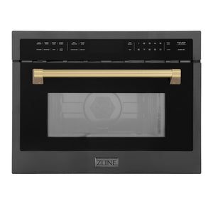 ZLINE Autograph Edition 24 in. 1.6 cu ft. Built-in Convection Microwave Oven in Black Stainless Steel with Champagne Bronze Accents (MWOZ-24-BS-CB) main image.